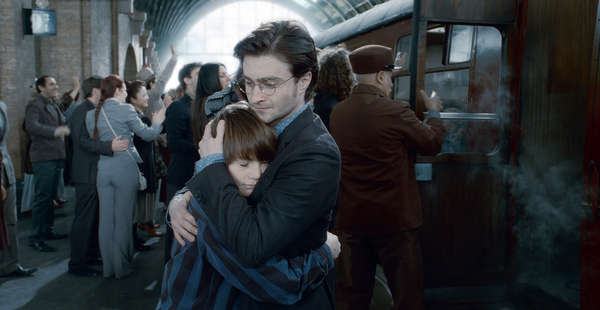 SUNDAY CALENDAR AUGUST 7, 2011. DO NOT USE PRIOR TO PUBLICATION ******************** ARTHUR BOWEN as Albus Severus Potter (19 years later) and DANIEL RADCLIFFE as Harry Potter in Warner Bros. Pictures' fantasy adventure movie "HARRY POTTER AND THE DEATHLY HALLOWS - PART 2," a Warner Bros. Pictures release. Photo courtesy of Warner Bros. Pictures